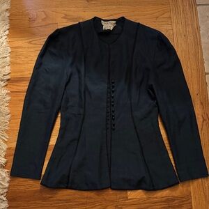 Vintage Claude Patrick Paris navy silk blouse with buttons made in France.